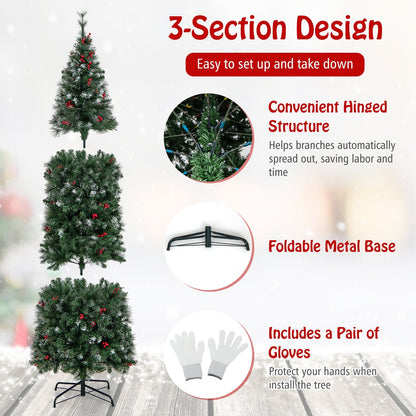 5/6/7/8/9 FT Pre-Lit Artificial Hinged Slim Pencil Christmas Tree-6 ft, Green