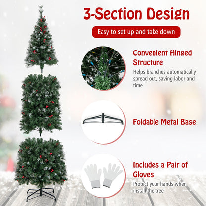 5/6/7/8/9 FT Pre-Lit Artificial Hinged Slim Pencil Christmas Tree-7 ft, Green