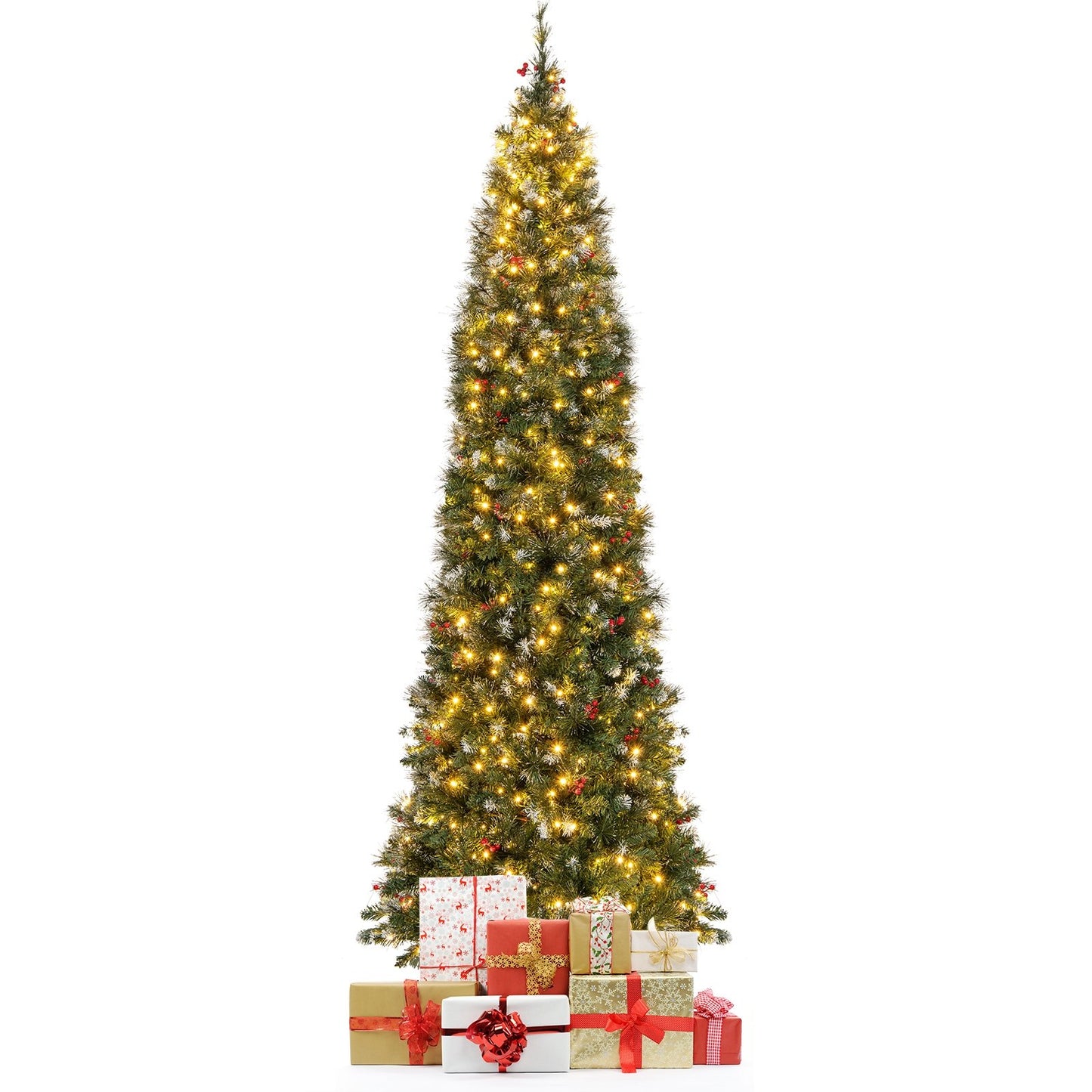 5/6/7/8/9 FT Pre-Lit Artificial Hinged Slim Pencil Christmas Tree-9 ft, Green