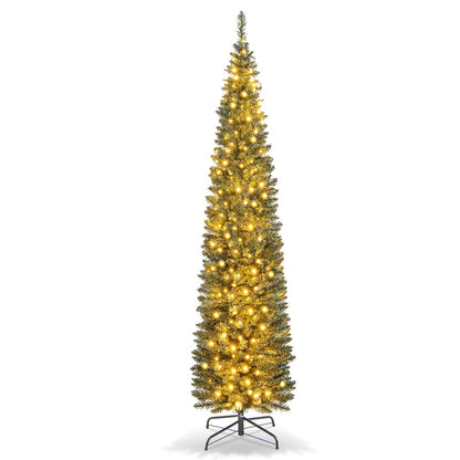 5/6/7/8/9 Feet Pre-lit Pencil Artificial Christmas Tree with 150/180/200//300/400 Warm White LED Lights-7 ft, Green at Gallery Canada