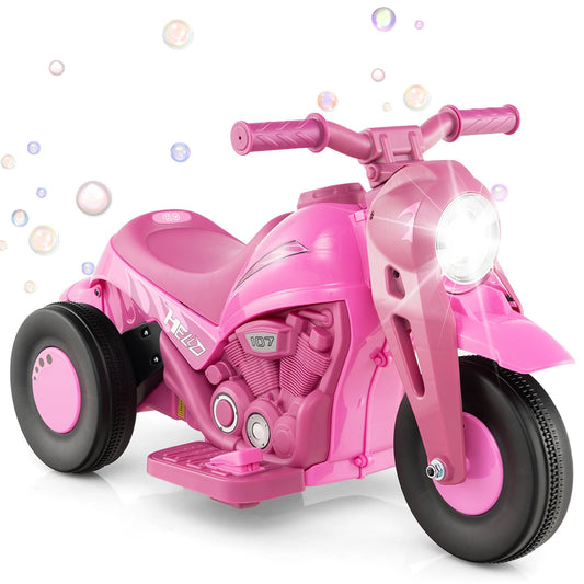 6V Kids Electric Ride on Motorcycle with Bubble Maker and Music, Pink