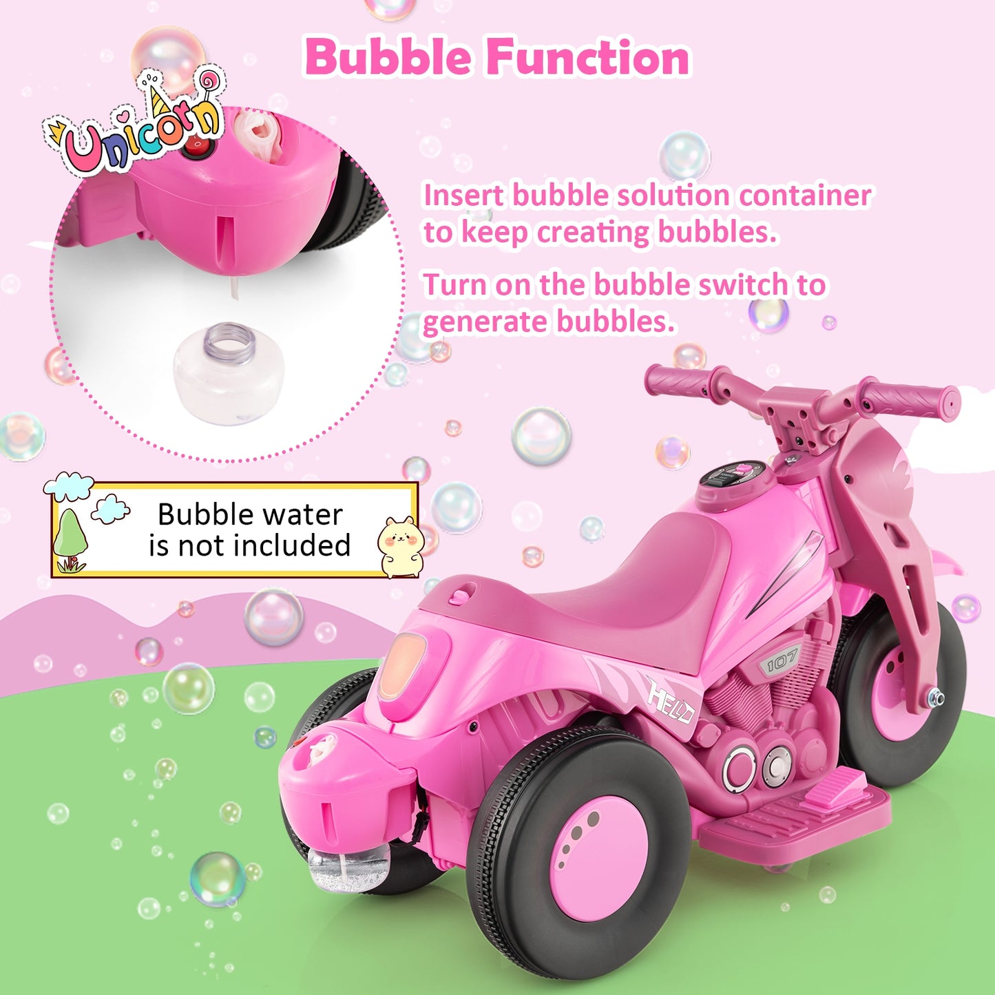 6V Kids Electric Ride On Motorcycle, With Bubble Maker And Music, Pink Powered Ride On Toys at Gallery Canada