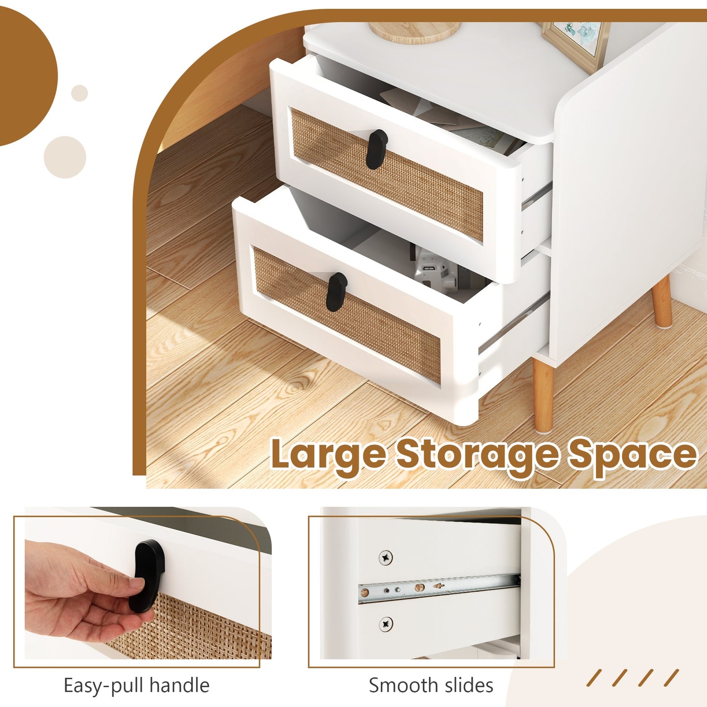 Modern End Table, 2 Rattan Drawers, White End & Side Tables at Gallery Canada