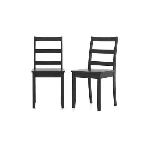 Set of 2 Wood Dining Chairs with Solid Rubber Wood Legs, Black
