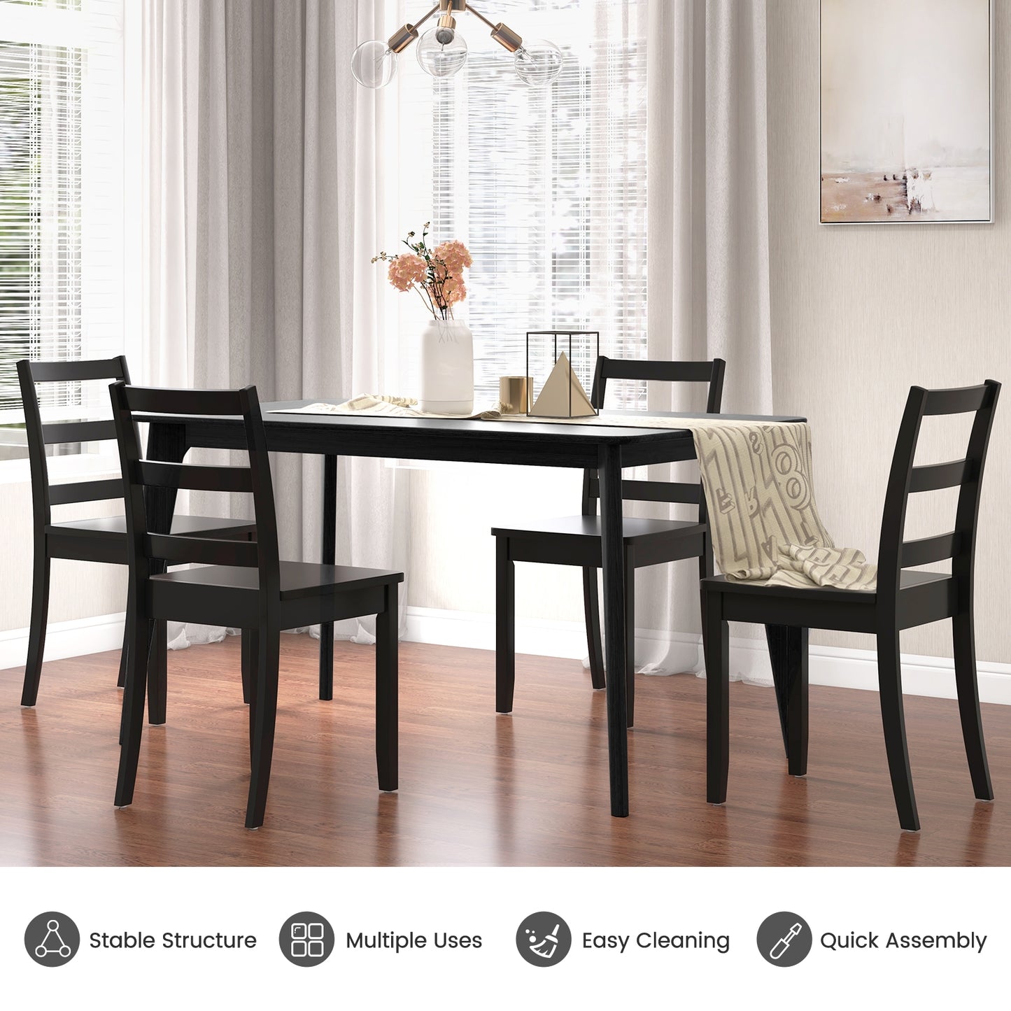 Set of 2 Wood Dining Chairs with Solid Rubber Wood Legs, Black Dining Chairs at Gallery Canada