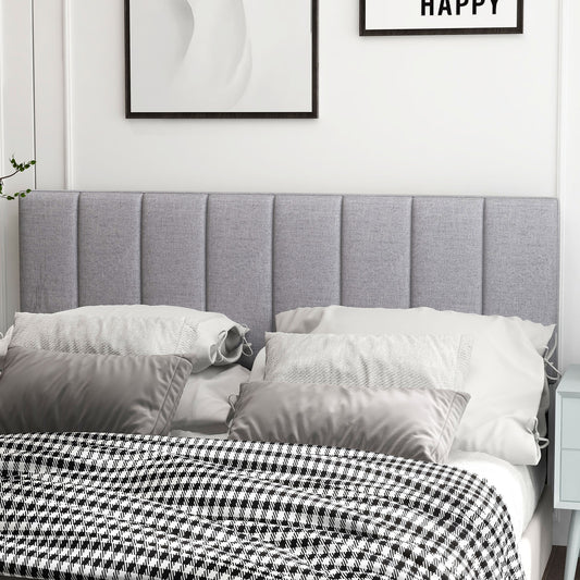 Linen Upholstered Headboard, Solid Wood Legs, Adjustable Width, Gray Headboards Gray at Gallery Canada