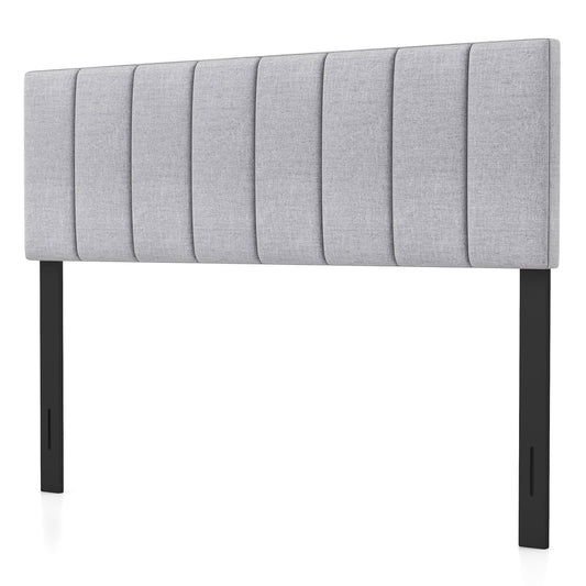 Linen Upholstered Headboard with Solid Wood Legs and Adjustable Width, Gray