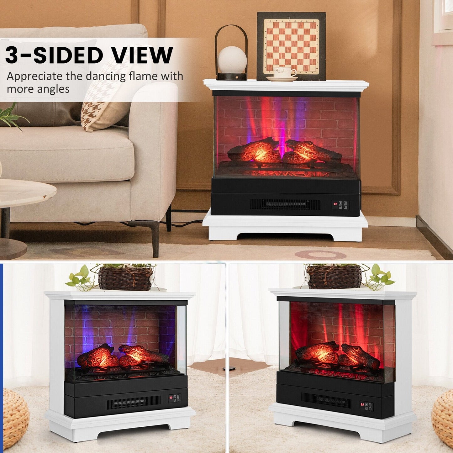 27 Inch Freestanding Fireplace with Remote Control, White