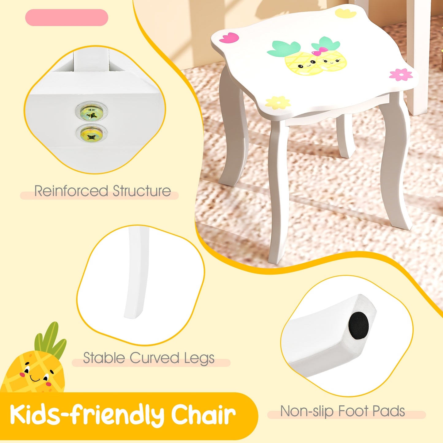 Kids Vanity Table Set, Tri-Folding Mirror, Large Drawer, White Kids Vanities at Gallery Canada