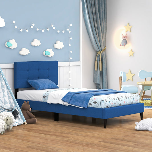 Twin Size Upholstered Platform Bed with Button Tufted Headboard, Blue Simple Bed Frame Blue at Gallery Canada