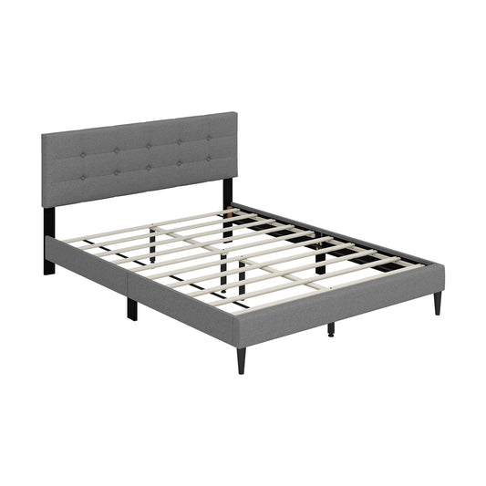 Queen Size Upholstered Platform Bed with Button Tufted Headboard, Gray