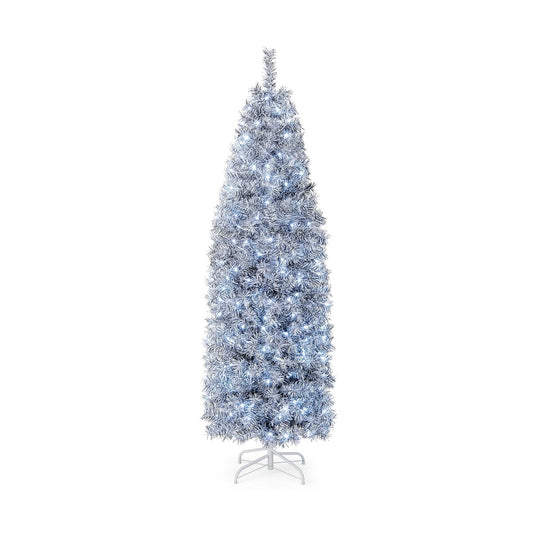 6 FT Pre-Lit Artificial Christmas Tree with 250 Cool-White LED Lights Black and White-6 ft, Black & White