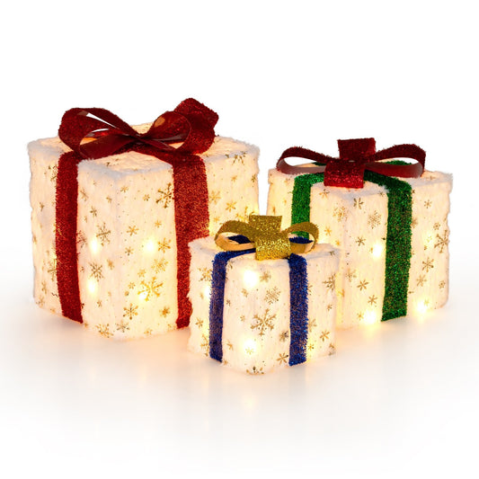 Set of 3 Christmas Lighted Gift Boxes with 48 Bright Warm Lights