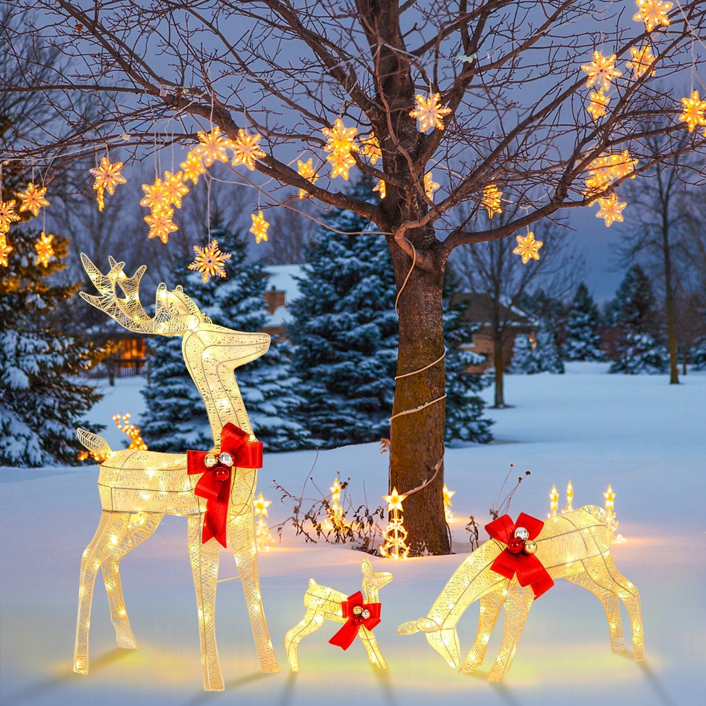3 Pieces Lighted Reindeer Family Set with 230 LED Lights Stakes, White