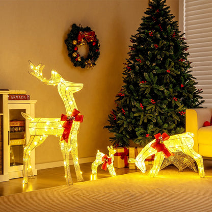 3 Pieces Lighted Reindeer Family Set with 230 LED Lights Stakes, White