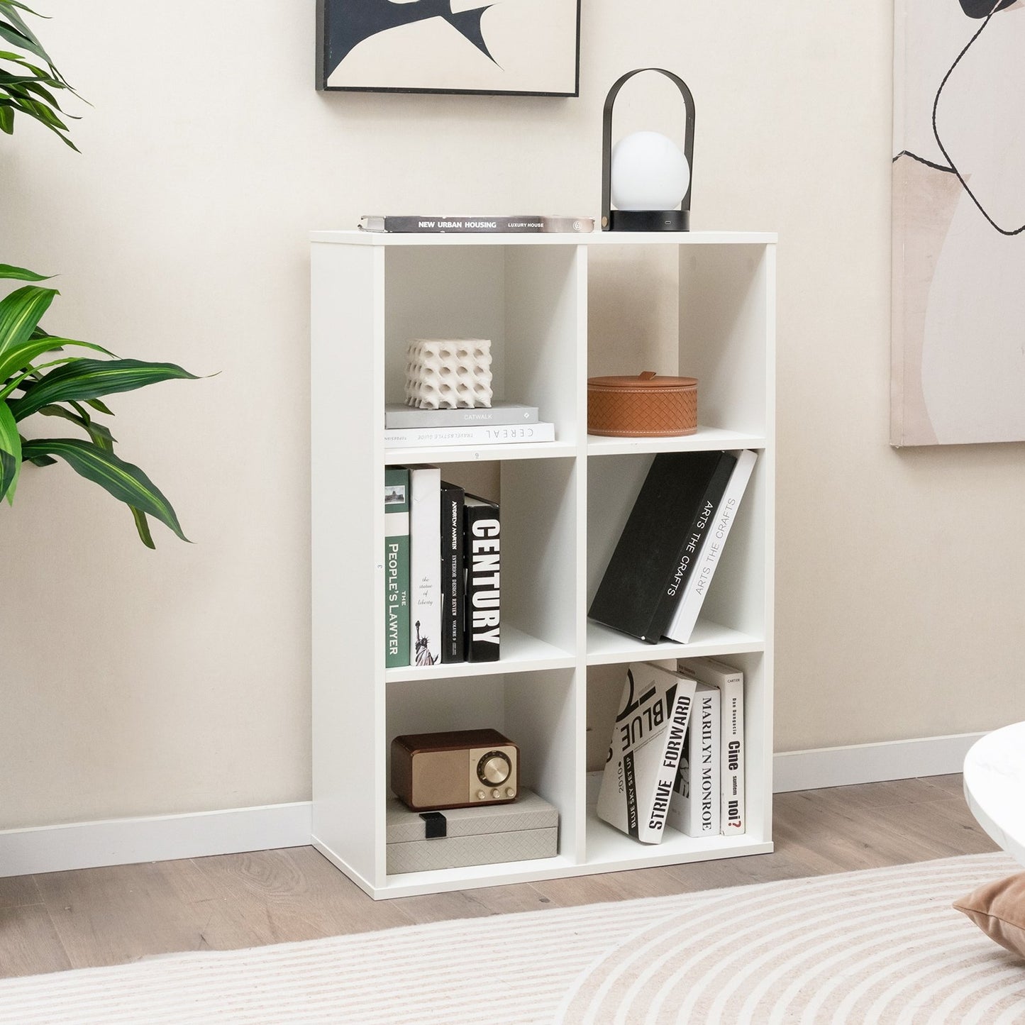6-Cube Bookshelf 4-Tier Floor Display Shelf, White