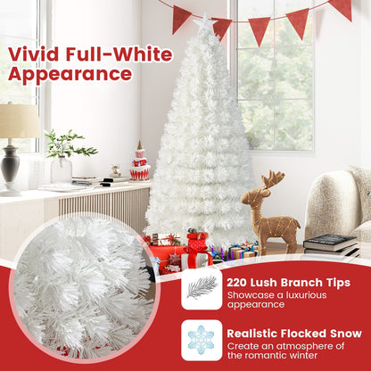6/7 Feet Pre-Lit Fiber Optic White Snow-Flocked Artificial Christmas Tree-6 ft, White