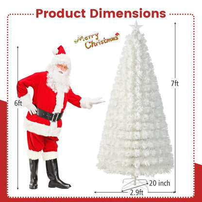 6/7 Feet Pre-Lit Fiber Optic White Snow-Flocked Artificial Christmas Tree-7 ft, White