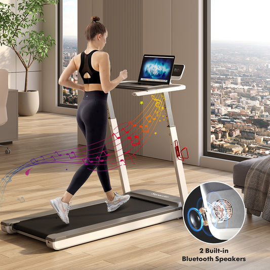 3HP Folding Treadmill with Adjustable Height and APP Control, Silver Treadmills Silver at Gallery Canada