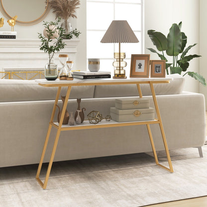 Console Table with Open Shelf Gold Metal Frame Living Room Hallway, White at Gallery Canada
