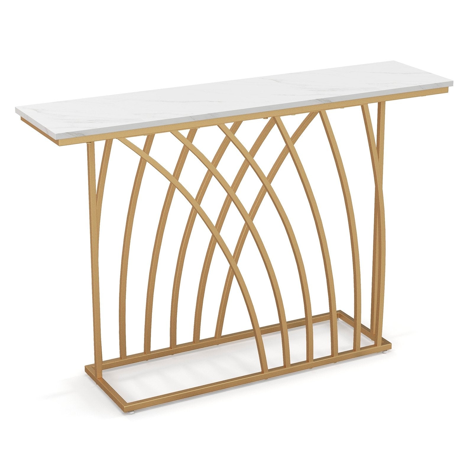 48" Gold Console Table with White Faux Marble Tabletop, White at Gallery Canada