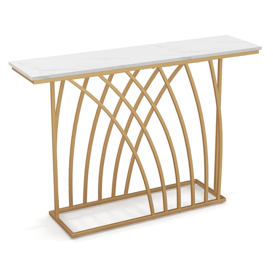 48" Gold Console Table with White Faux Marble Tabletop, White