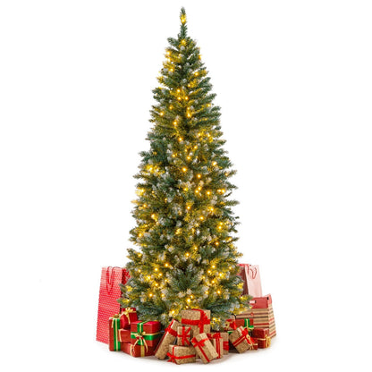 6 Feet Pre-Lit Artificial Christmas Tree with  618 Snowy Branch Tips, Green