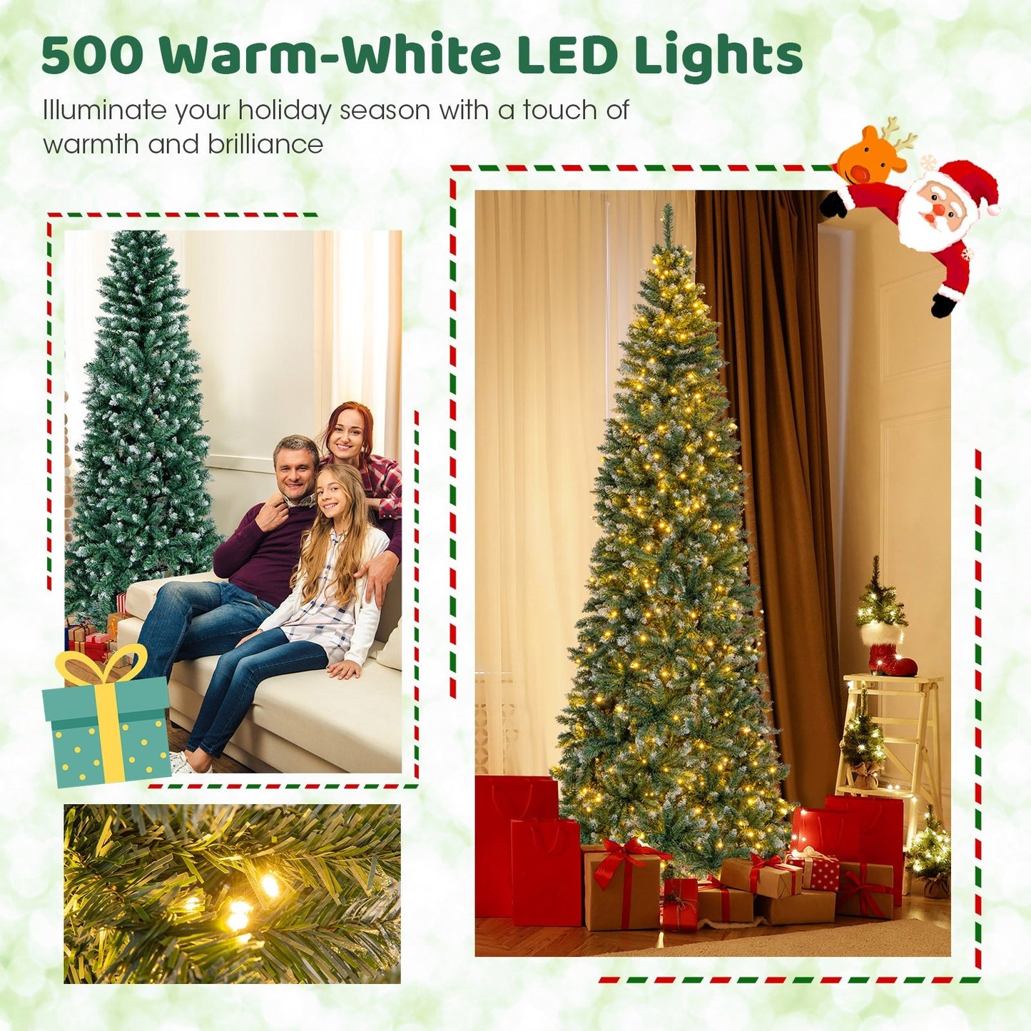 9 FT Pre-Lit Artificial Christmas Tree with 1298 Snowy Branch Tips, Green