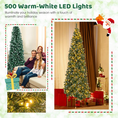 9 FT Pre-Lit Artificial Christmas Tree with 1298 Snowy Branch Tips, Green