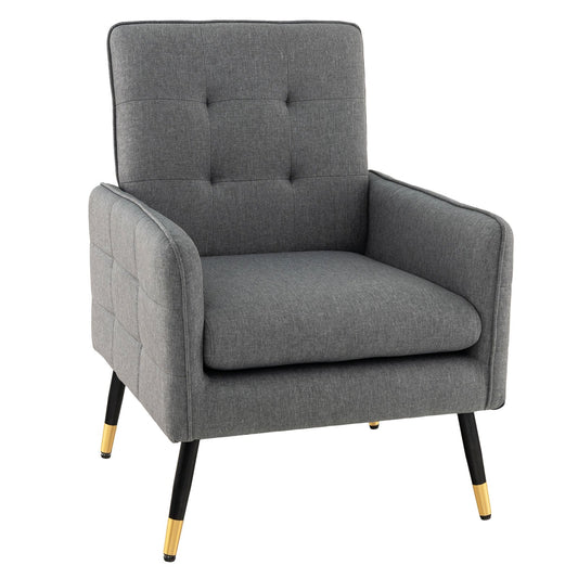 Linen Fabric Accent Chair with Removable Seat Cushion, Gray