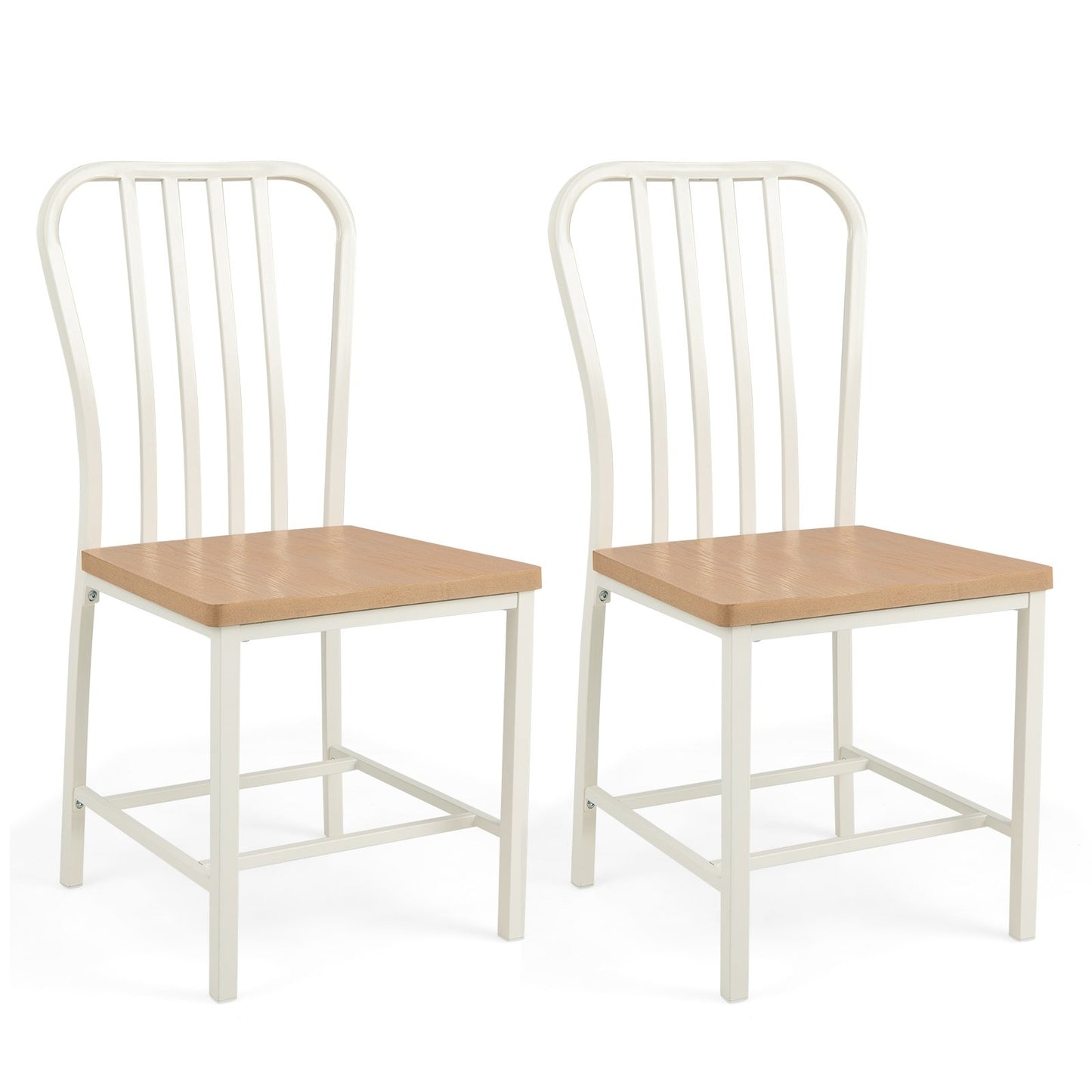 Armless Spindle Back Dining Chair Set of 2 with Ergonomic Seat, White
