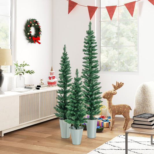 Set of 3 Artificial Christmas Trees, Silver Metal Buckets, Green Christmas Tree Green at Gallery Canada