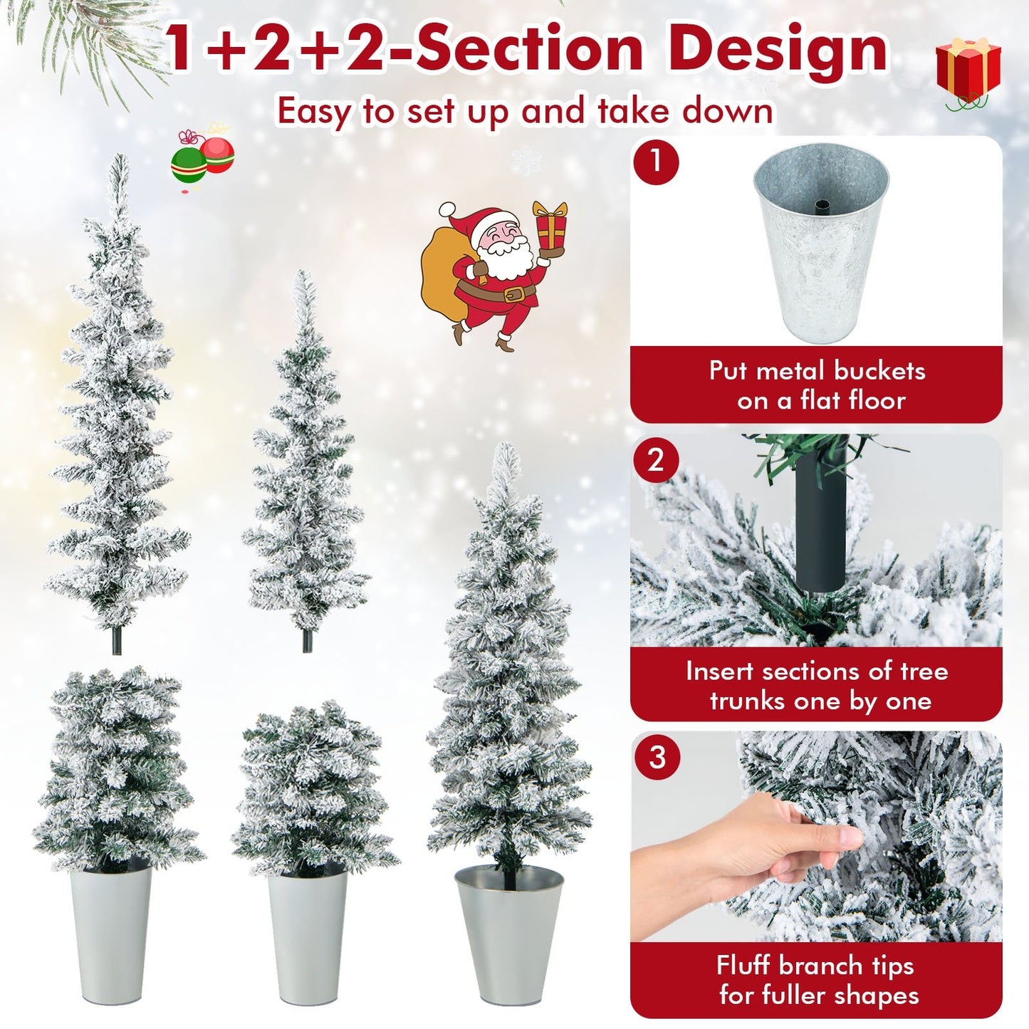 Set of 3 Potted Artificial Christmas Tree Snow-Flocked, White