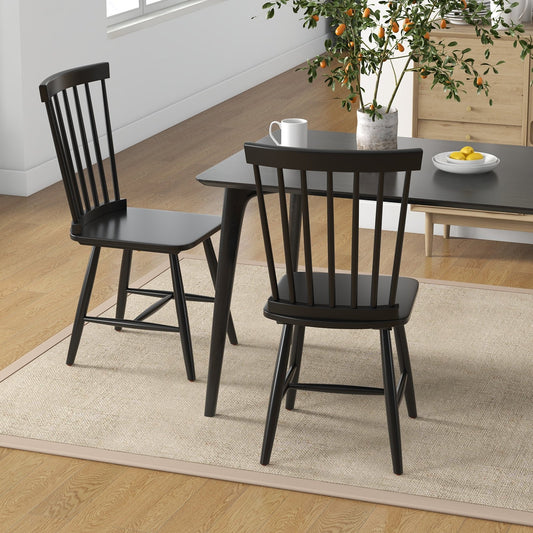 Set of 2 Windsor Dining Chairs with High Spindle Back, Black Dining Chairs Black at Gallery Canada