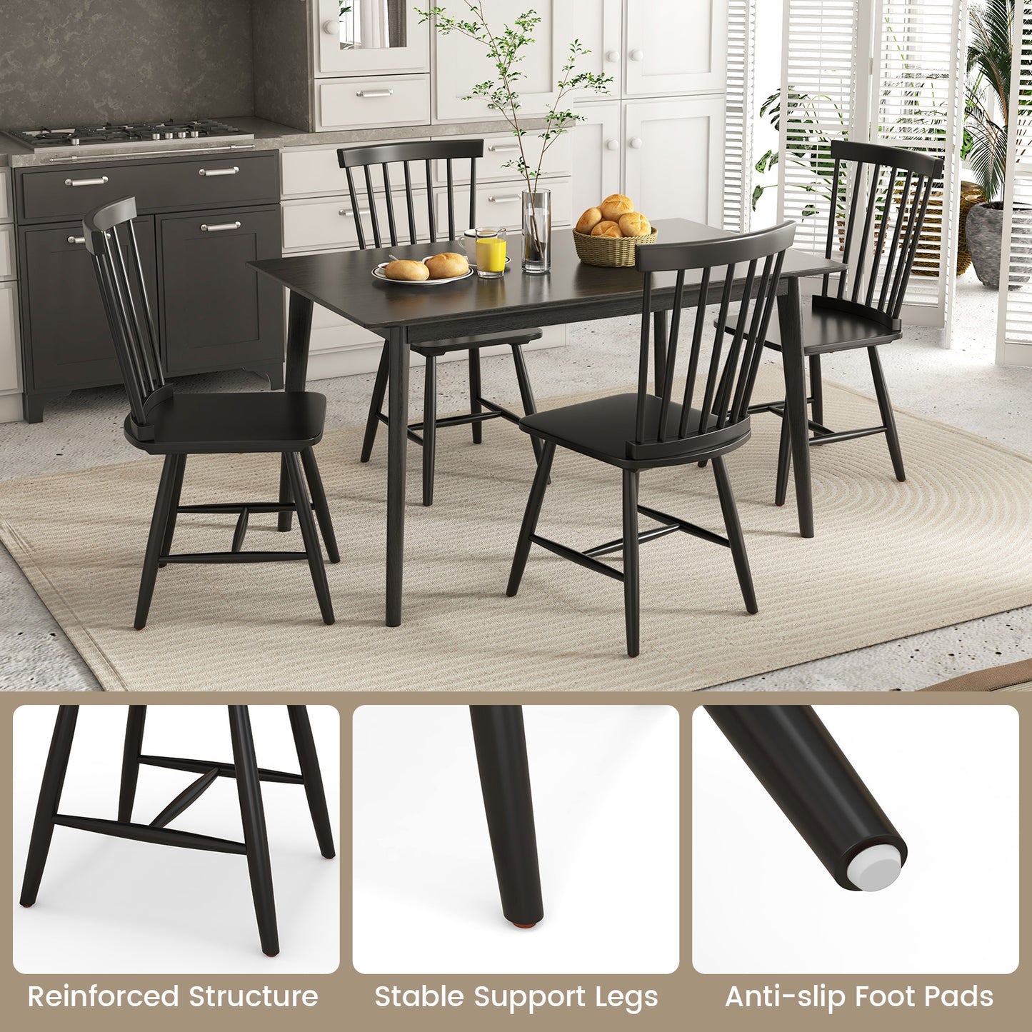 Set of 2 Windsor Dining Chairs with High Spindle Back, Black Dining Chairs at Gallery Canada
