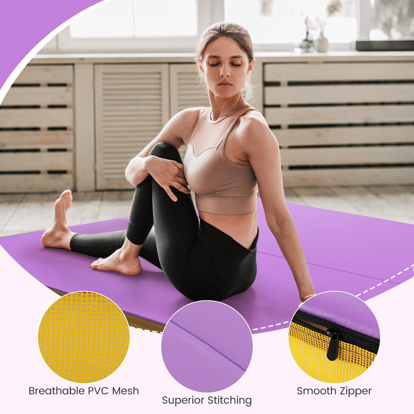 4ft x 4ft x 4in Bi-Folding Gymnastic Tumbling Mat with Handles and Cover, Purple Yoga & Gym Mats at Gallery Canada