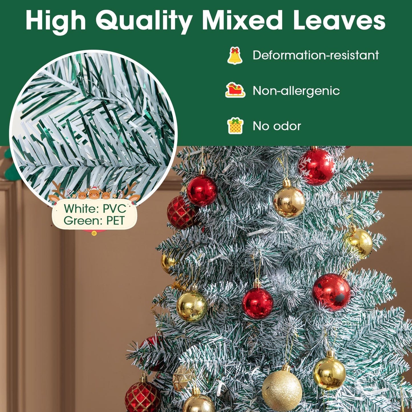 5 FT/7 FT Pre-lit Artificial Christmas Tree with 343 Branch Tips and Multi-color LED Lights-7 ft, Green
