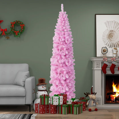 5/6/7 FT Pre-lit Artificial Christmas Tree with Branch Tips LED Lights Metal Stand-7ft, Pink