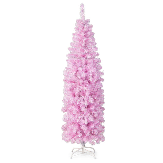 5/6/7 FT Pre-lit Artificial Christmas Tree with Branch Tips LED Lights Metal Stand-6ft, Pink at Gallery Canada