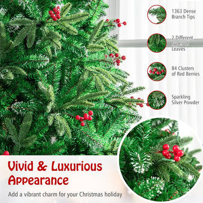 7 FT Pre-Lit Artificial Christmas Tree 390 Multi-Color LED Lights, Green
