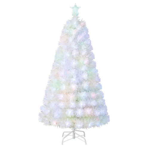 5/6/7 Feet Pre-Lit Fiber Optic White Snow-Flocked Artificial Christmas Tree-5 ft, White