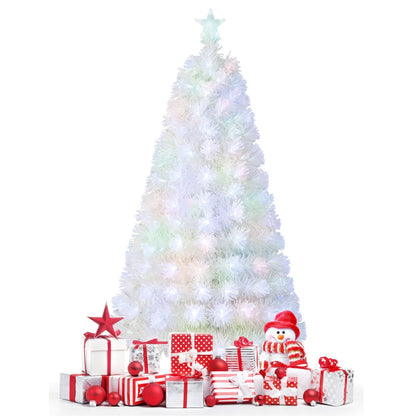 5/6/7 Feet Pre-Lit Fiber Optic White Snow-Flocked Artificial Christmas Tree-5 ft, White