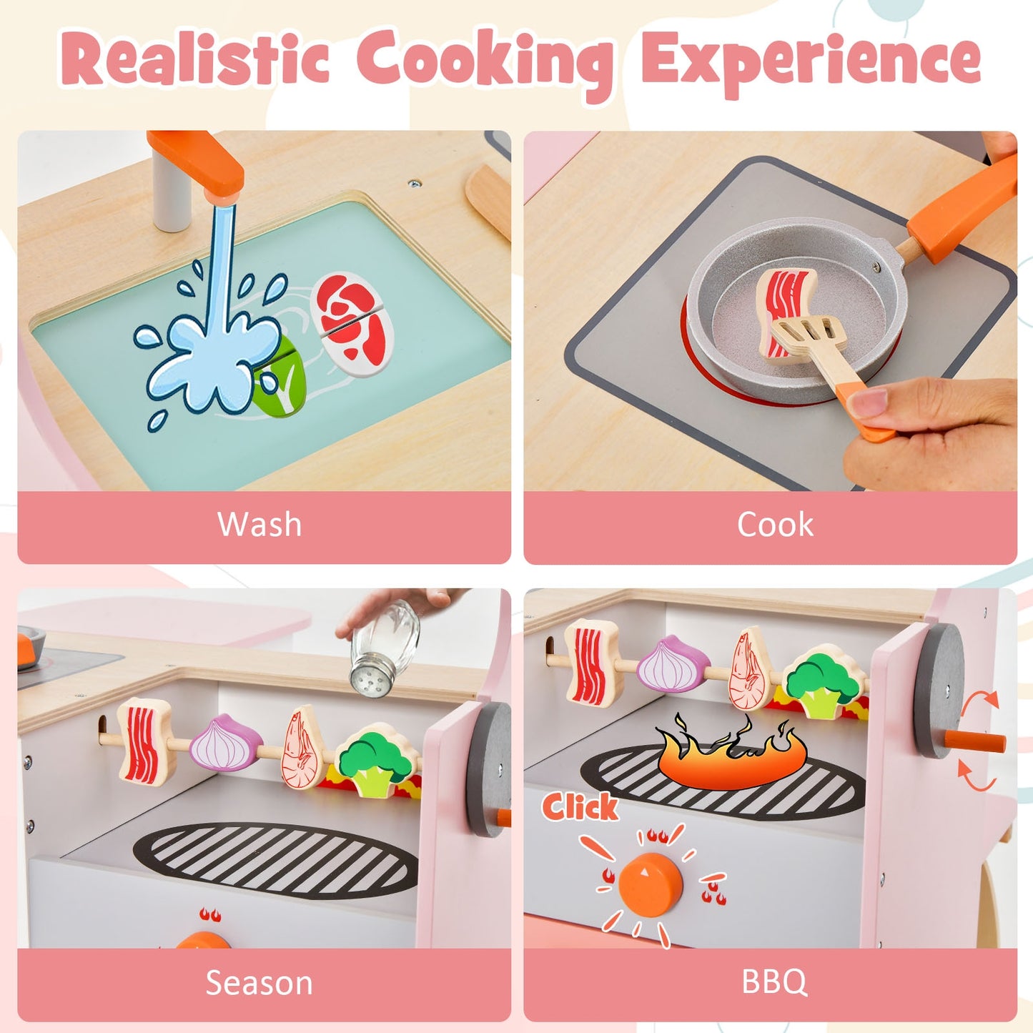 Double-Sided Kids Play Kitchen Set, Pink Play Kitchen Sets at Gallery Canada