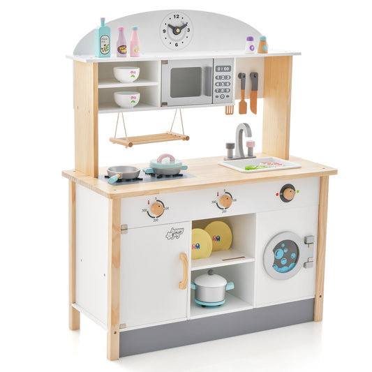 Wooden Pretend Kids Play Kitchen Set with Cooking Accessories, White