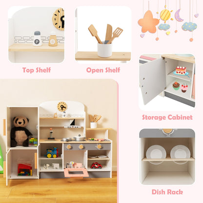 Kids Play Kitchen Set with Realistic Range Hood and Refrigerator