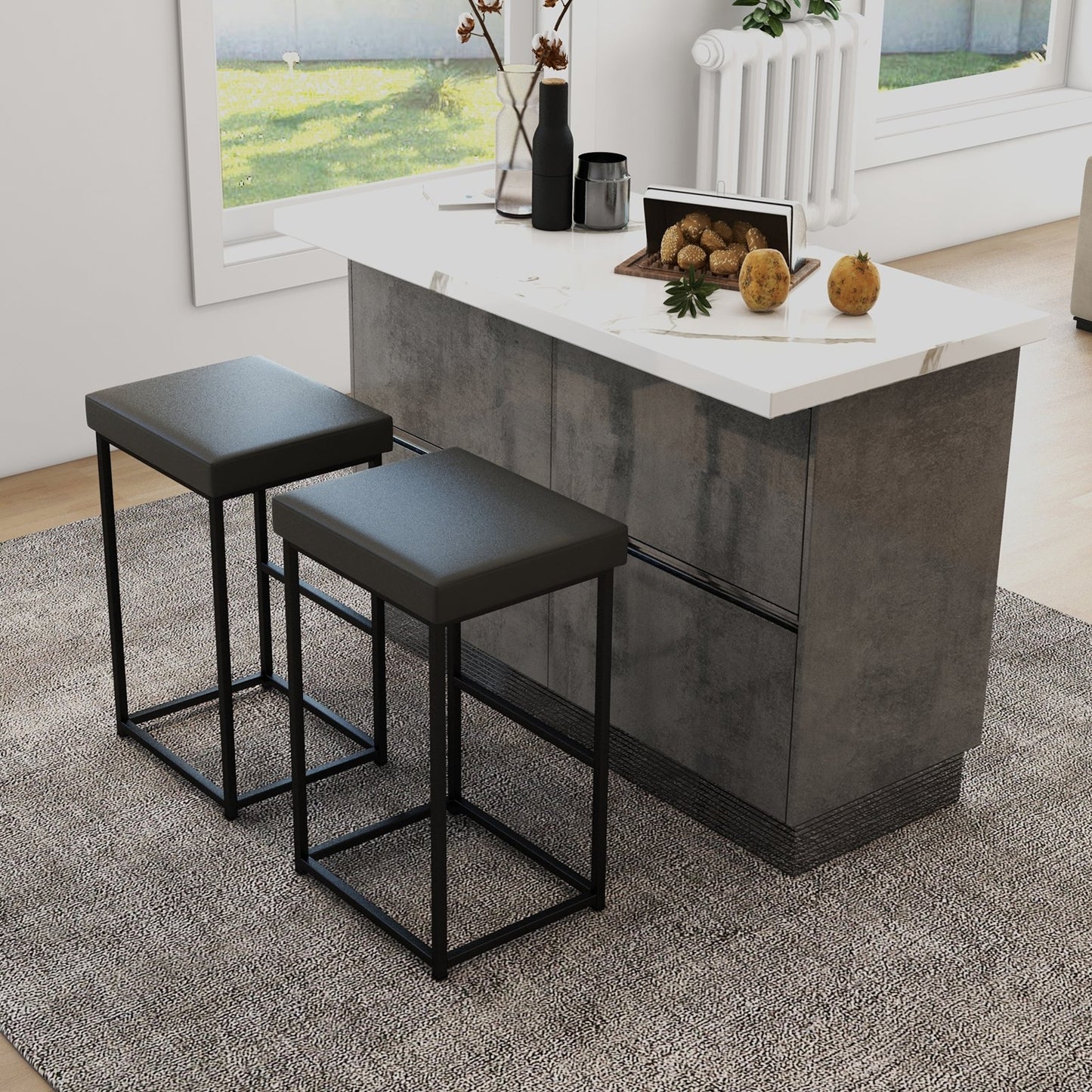 30 Inch Barstools Set of 2 with PU Leather Cover, Gray