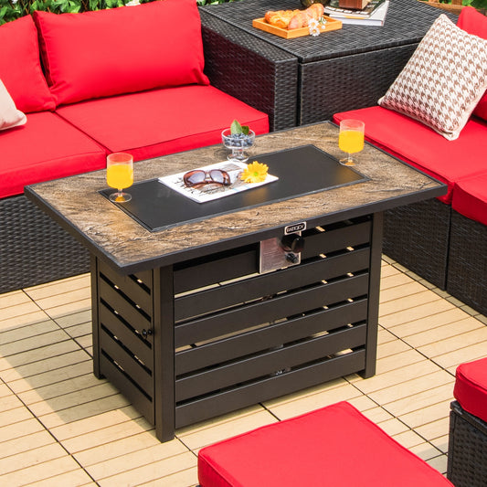42 Inch 50000 BTU Propane Fire Pit Table, Ore Powder Surface, Black Fire Pit Tables Black at Gallery Canada