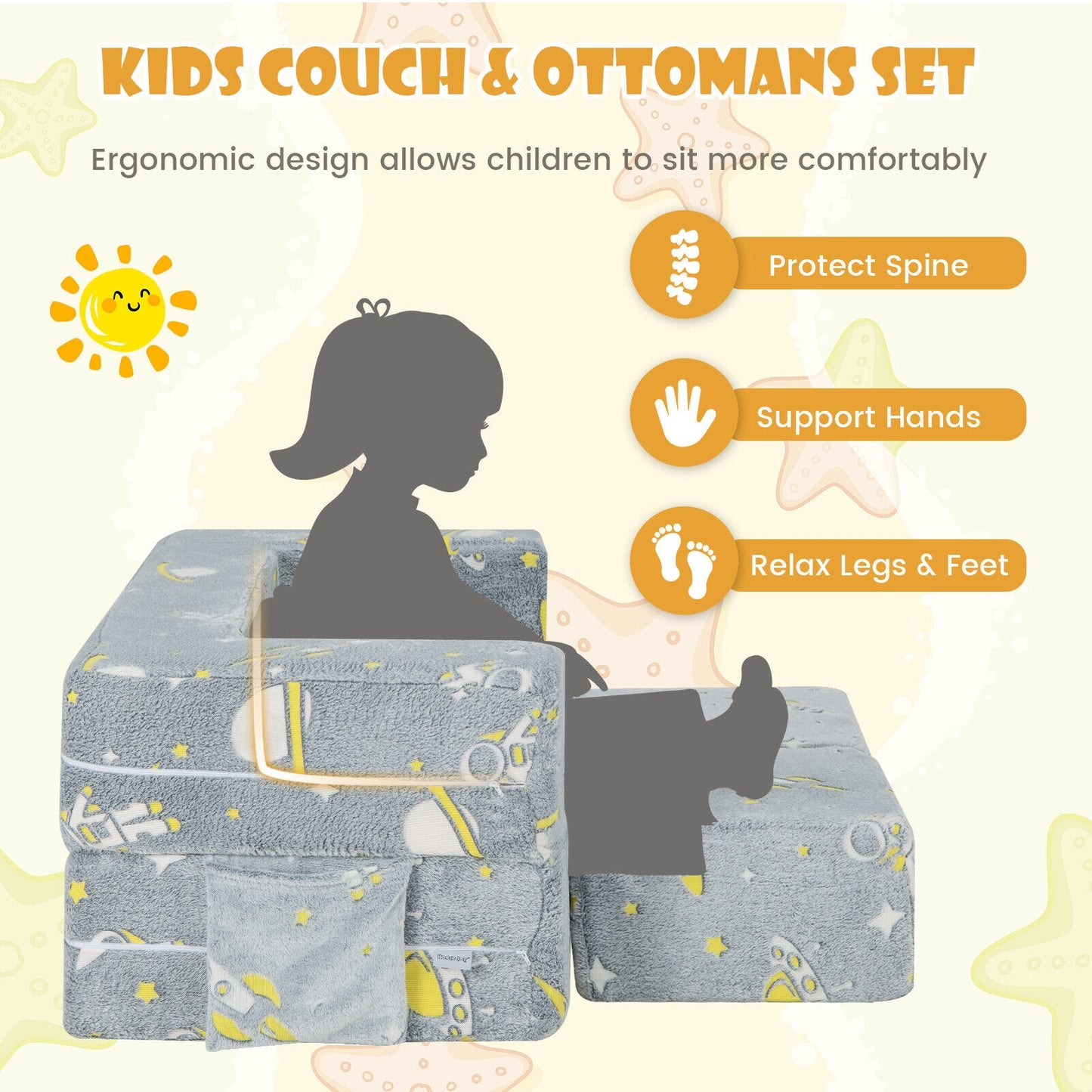 Kids Play Sofa With Ottoman, Removable Cover, Gray Kids Chairs & Seating at Gallery Canada