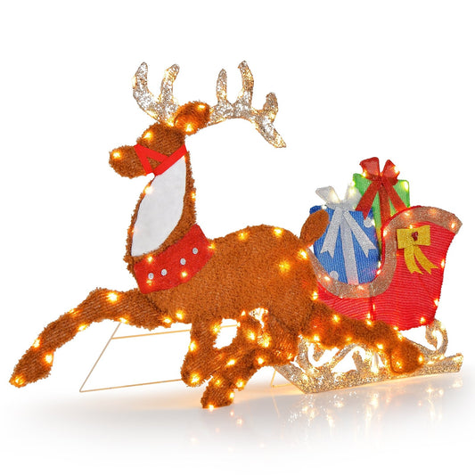 Lighted 2D Christmas Reindeer and Sleigh Decoration for Lawn Front Door Home, Brown at Gallery Canada