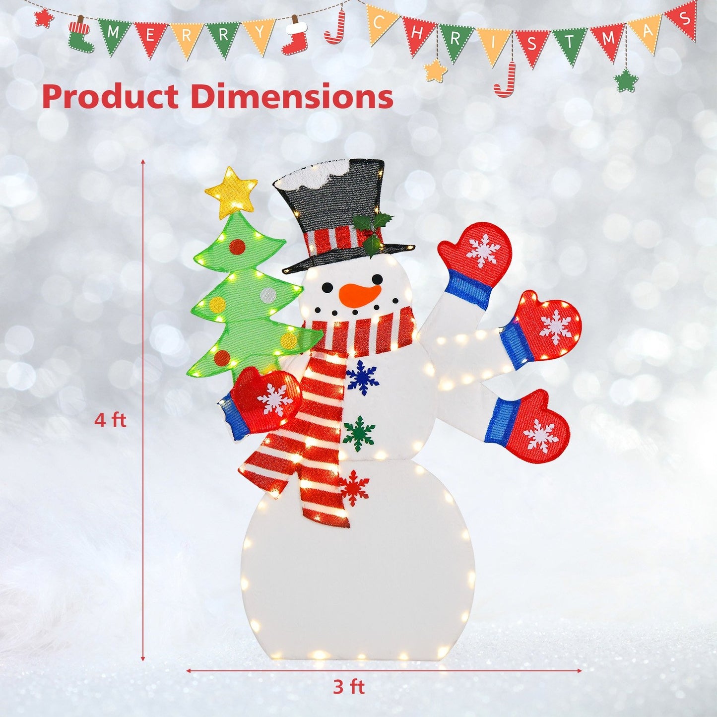 4FT Christmas Snowman Decoration with Waving Hand and 140 LED Lights, Multicolor